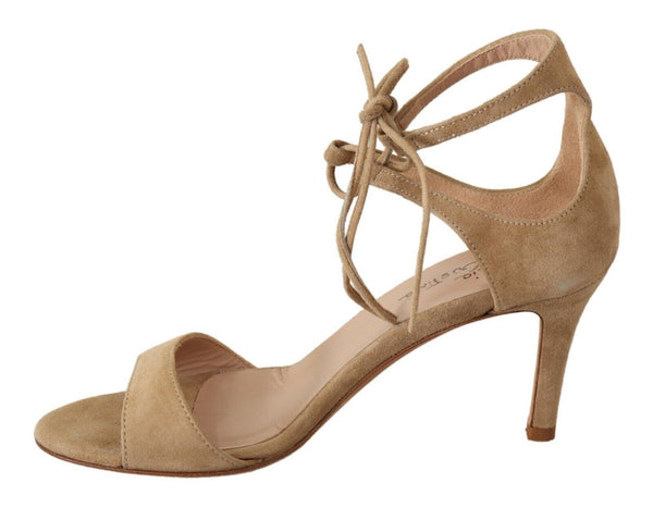 Beige Wildleder Riemchen Pumps Schuhe