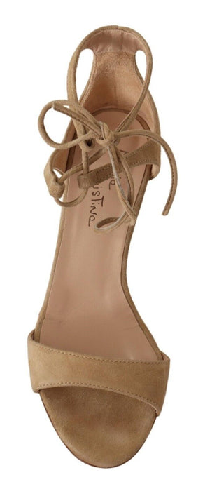 Beige Wildleder Riemchen Pumps Schuhe