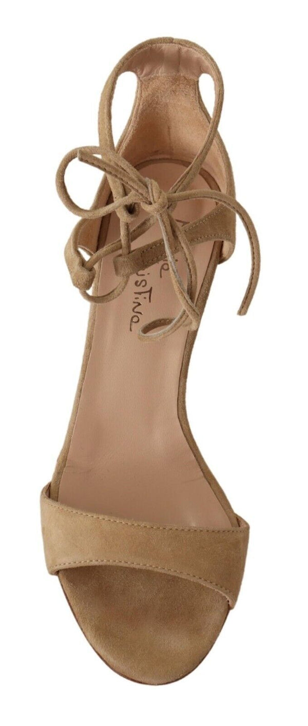 Beige Wildleder Riemchen Pumps Schuhe