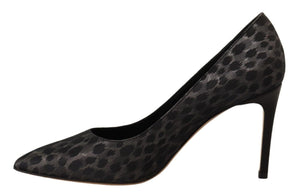 Schwarz Leopard Leder Stiletto High Heels Pumps Schuhe