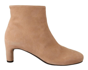 Beige Wildleder Mid Heels Pumps Stiefel Schuhe