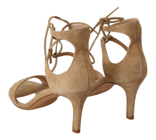 Beige Wildleder Riemchen Pumps Schuhe