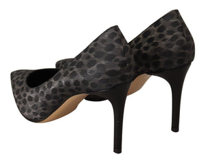 Schwarz Leopard Leder Stiletto High Heels Pumps Schuhe