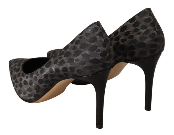 Schwarz Leopard Leder Stiletto High Heels Pumps Schuhe