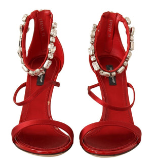 Rot Satin Kristalle Sandalen Keira Heels Schuhe