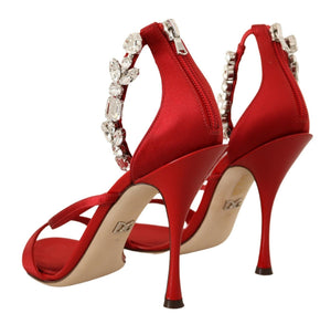 Rot Satin Kristalle Sandalen Keira Heels Schuhe