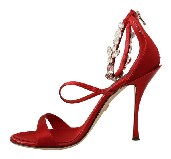 Rot Satin Kristalle Sandalen Keira Heels Schuhe