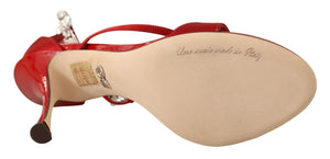 Rot Satin Kristalle Sandalen Keira Heels Schuhe