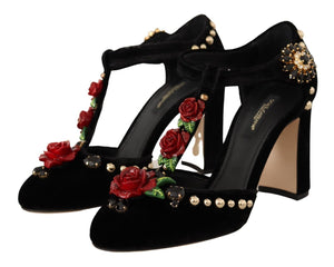 Schwarz Mary Jane Pumps Rosen Kristalle Schuhe