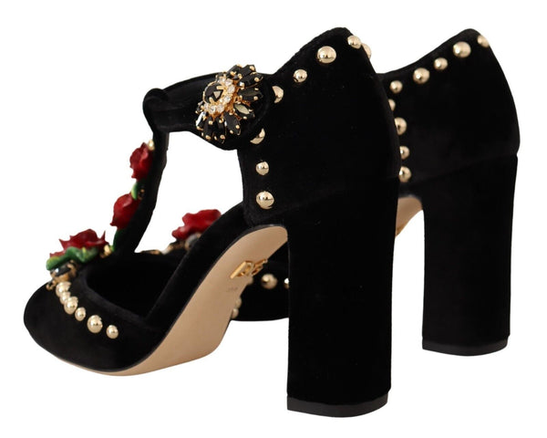Schwarz Mary Jane Pumps Rosen Kristalle Schuhe