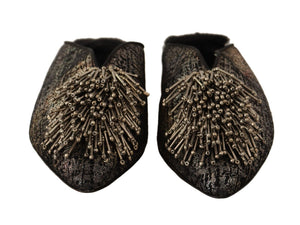 Gold Jacquard Leder verschönert Slip On Schuhe