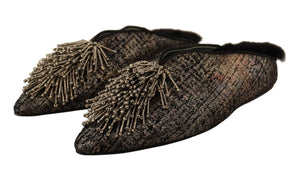 Gold Jacquard Leder verschönert Slip On Schuhe