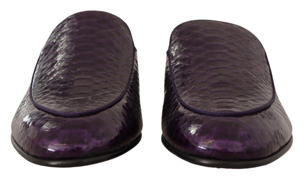 Lila Exotische Leder Flats Pantoletten Schuhe
