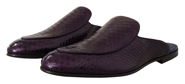 Lila Exotische Leder Flats Pantoletten Schuhe