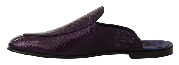 Lila Exotische Leder Flats Pantoletten Schuhe