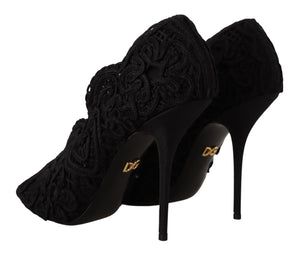 Schwarze Cordonetto Ricamo Pumps Offene Zehen Schuhe