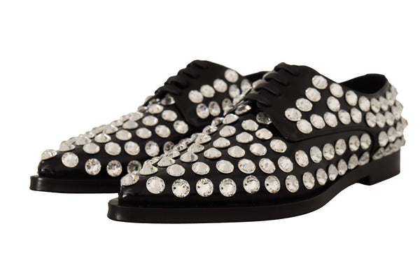 Schwarz Leder Kristalle Schnürschuhe Formal Schuhe