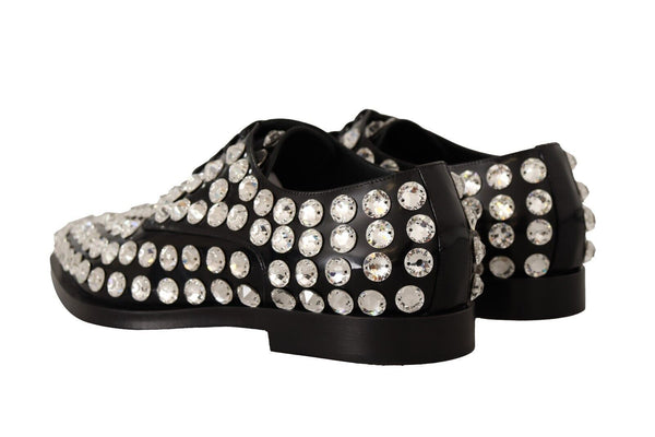 Schwarz Leder Kristalle Schnürschuhe Formal Schuhe
