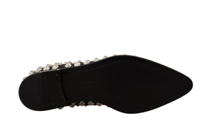 Schwarz Leder Kristalle Schnürschuhe Formal Schuhe