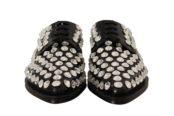 Schwarz Leder Kristalle Schnürschuhe Formal Schuhe