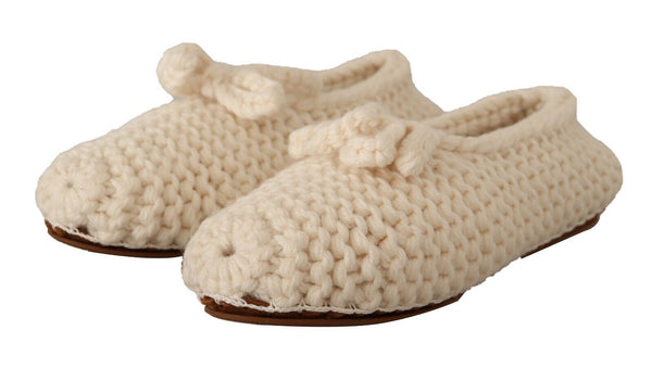 Weiß Slip On Ballerina Flats Wolle stricken Schuhe