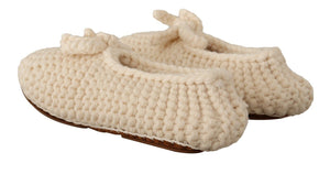Weiß Slip On Ballerina Flats Wolle stricken Schuhe