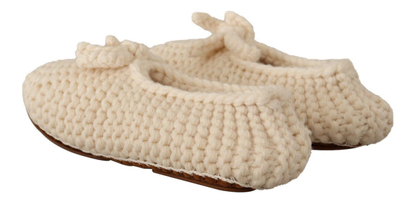 Weiß Slip On Ballerina Flats Wolle stricken Schuhe