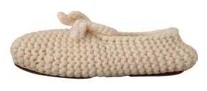 Weiß Slip On Ballerina Flats Wolle stricken Schuhe