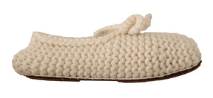 Weiß Slip On Ballerina Flats Wolle stricken Schuhe