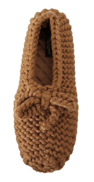 Braun Slip On Ballerina Flats Wolle stricken Schuhe