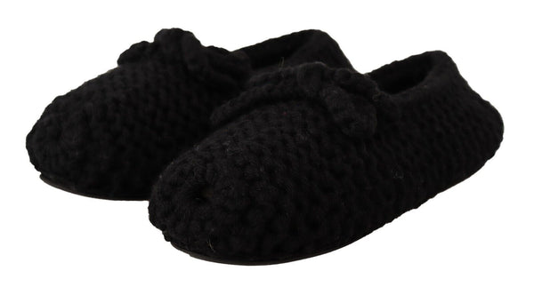 Schwarz Slip On Ballerina Flats Wolle stricken Schuhe