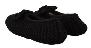 Schwarz Slip On Ballerina Flats Wolle stricken Schuhe