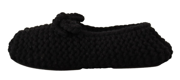 Schwarz Slip On Ballerina Flats Wolle stricken Schuhe