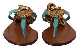 Blaue Leder Devotion Flats Sandalen
