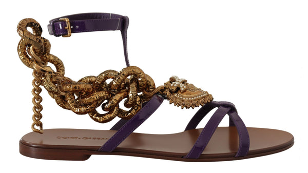 Lila Leder Devotion Flats Sandalen Schuhe