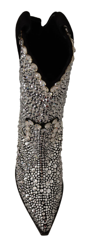 Schwarzes Wildleder Strass Kristall Cowgirl Stiefel