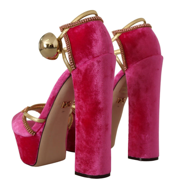 Rosa Samt Kristall-Knöchelriemen-Sandalen Schuhe