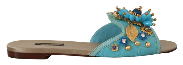 Blaue Kristall Exotische Leder Blaue Kristall Sandalen
