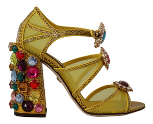 Gelbe Leder Kristall Ayers Sandalen Schuhe