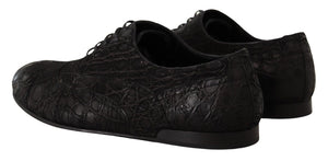 Schwarzes Kaimanleder Herren Oxford Schuhe