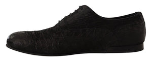 Schwarzes Kaimanleder Herren Oxford Schuhe