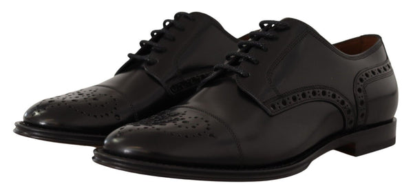 Schwarzes Leder Wingtip Herrenformal Derby Schuhe