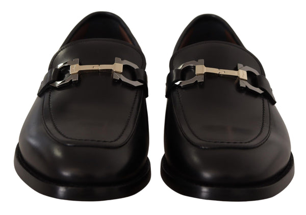 Suave Schwarz Leder Gancio Bit Loafers