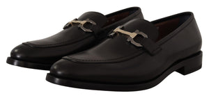 Suave Schwarz Leder Gancio Bit Loafers