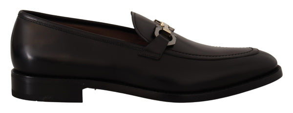 Suave Schwarz Leder Gancio Bit Loafers