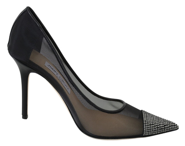 Elegante Schwarze Mesh Kristall Pumps