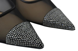 Elegante Schwarze Mesh Kristall Pumps