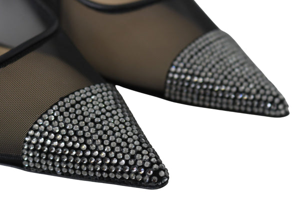 Elegante Schwarze Mesh Kristall Pumps