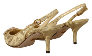Gold Kristall Slingbacks Pumps Heels Schuhe