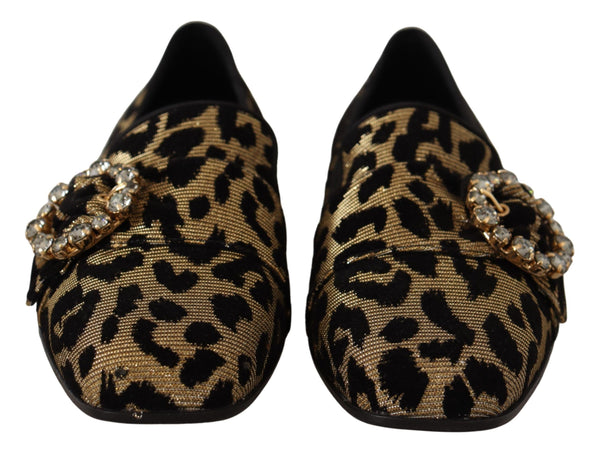 Gold Leopard Print Kristalle Loafers Schuhe